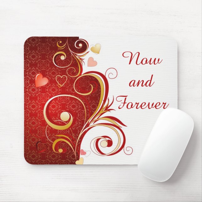 Now and Forever Romantic Quote Hearts Mouse Mat (With Mouse)