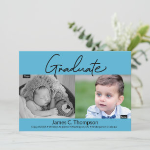 Now and Then blue kindergarten boy Graduate photo Announcement