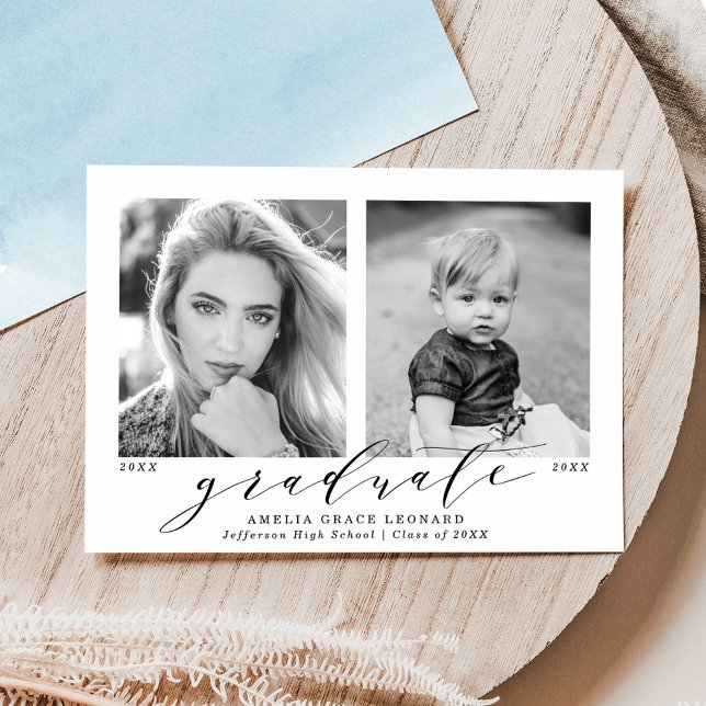 Now and Then Blue Photo Graduation Announcement (Creator Uploaded)