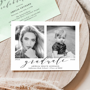 Now and Then Mint Green Photo Graduation Party Invitation