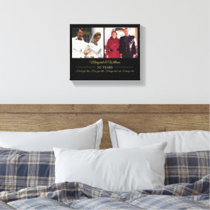 Now and Then Photos Gold Text Anniversary Photo  Canvas Print