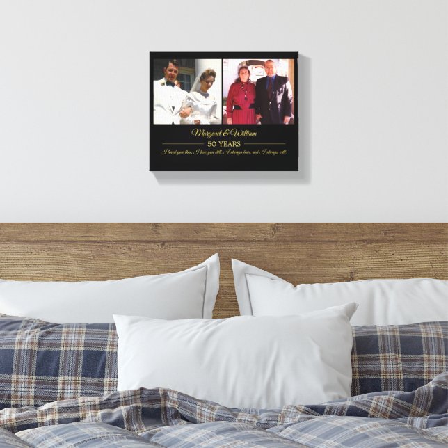 Now and Then Photos Gold Text Anniversary Photo  Canvas Print (Insitu(Bedroom))