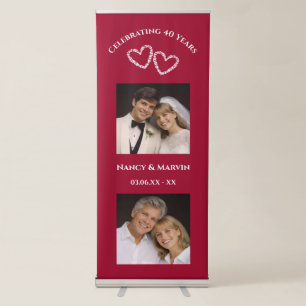 Now And Then Photos Red 40th Wedding Anniversary Retractable Banner