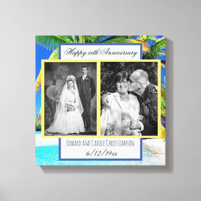Now and Then Wedding Photo Anniversary Canvas Print (Front)