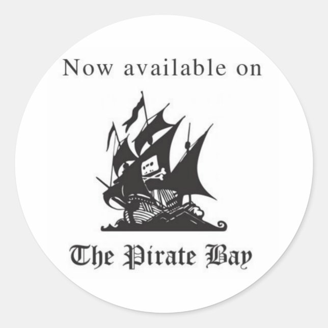 Now available on The Pirate Bay Classic Round Sticker (Front)