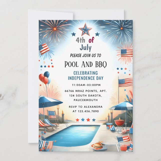 Now Bbq Red White Blue Usa Flag 4th of July Party Invitation (Front)