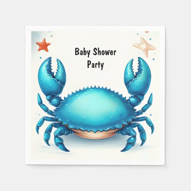 Now Beach Ocean Catch Navy Blue Crab Baby Shower Napkin (Front)