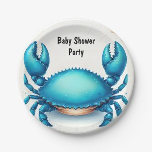 Now Beach Ocean Catch Navy Blue Crab Baby Shower Paper Plate