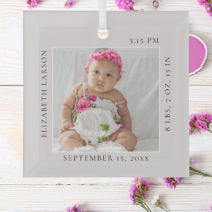 Now Born Baby's Birth Stats Custom Name & Photo Glass Tree Decoration