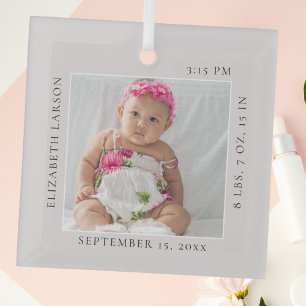 Now Born Baby's Birth Stats Custom Name & Photo Glass Tree Decoration