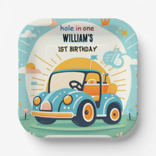 now boy cute golf hole in one first 1st birthday paper plate