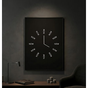 NOW Clock Black and White Mindfulness Poster