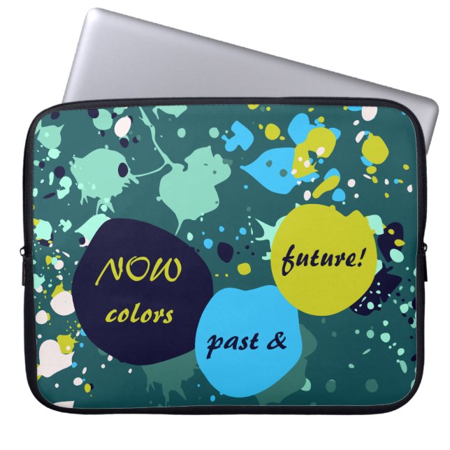 Now Colours Past & Future Green Paint Splatter Laptop Sleeve (Front)
