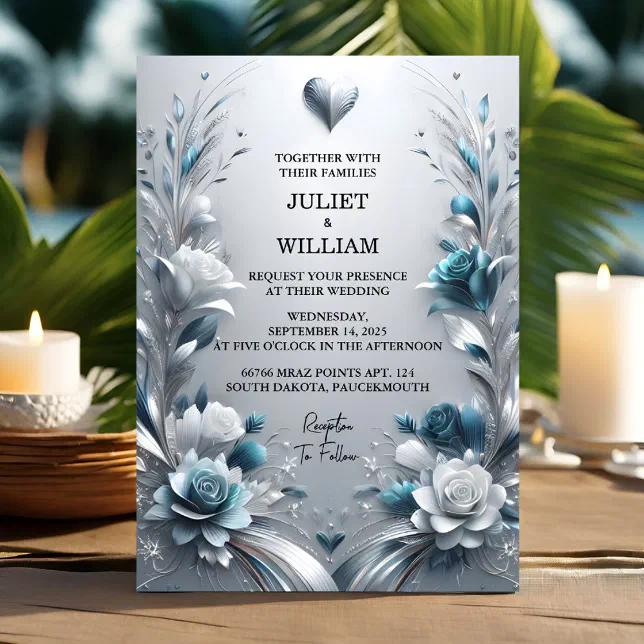 Metal Invites Now Fancy Metal Glam Shiny High End Silver Wedding Invitation | Zazzle
