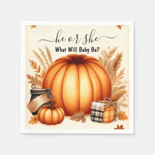 Now Farm Pink Blue Fall Girl Pumpkin Gender Reveal Napkin