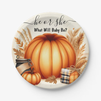 Now Farm Pink Blue Fall Girl Pumpkin Gender Reveal Paper Plate