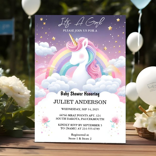 Now Glow Space Royal Pony Unicorn Baby Girl Shower Invitation (Creator Uploaded)