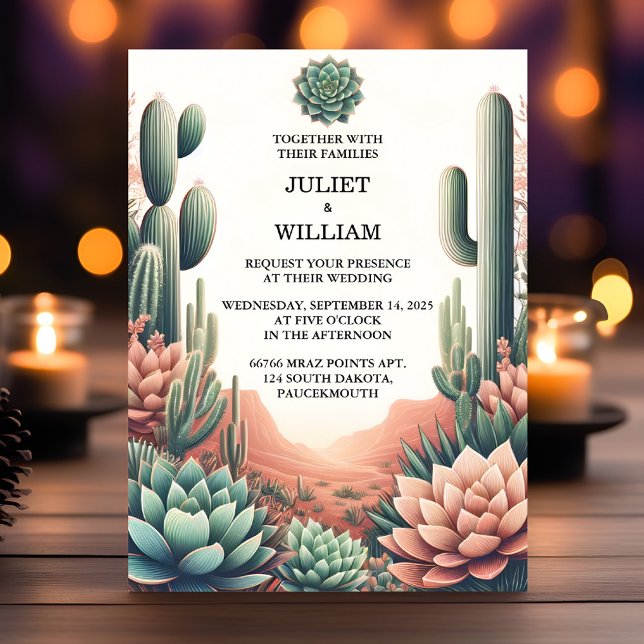 Now Green Boho Leaf Desert Cacti Succulent Wedding Invitation (Creator Uploaded)