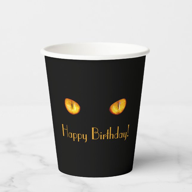 Now He Sees you Black Cat Happy Birthday Paper Cups (Front)