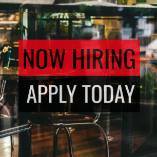 Now Hiring Apply Today Plain Professional Business Window Cling