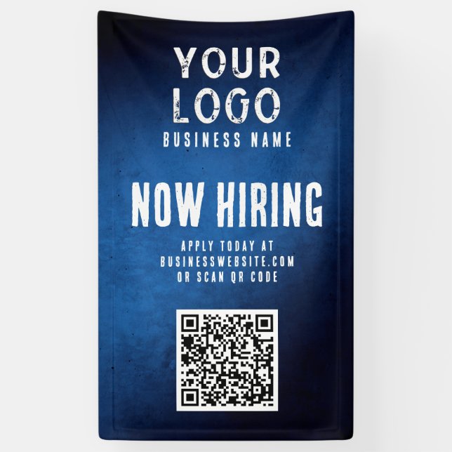 Now Hiring Banner QR Code Blue Grunge Gradient (Vertical)