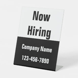 Now Hiring Black & White Company Name Phone Number Pedestal Sign
