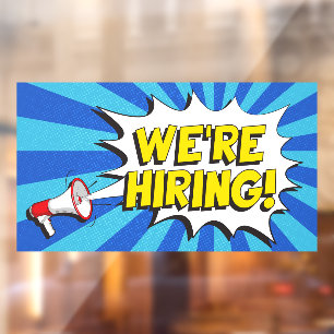 Now Hiring Blue White Megaphone Bright Colours Window Cling