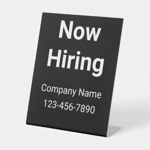 Now Hiring Company Name Phone Number Black Pedestal Sign