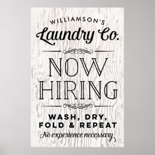 Now Hiring Fun Personalised Laundry Print Rustic