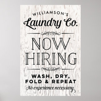 Now Hiring Fun Personalised Laundry Print Rustic