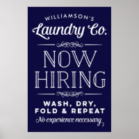 Now Hiring Fun Personalized Laundry Print Navy