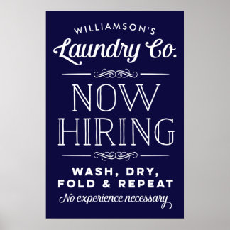 Now Hiring Fun Personalized Laundry Print Navy