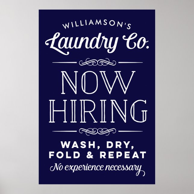 Now Hiring Fun Personalized Laundry Print Navy (Front)