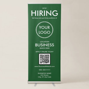 Now Hiring Green Business Logo Retractable Banner