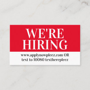 Now hiring help wanted employment job posting busi business card