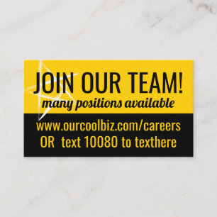 Now hiring help wanted employment job posting busi business card