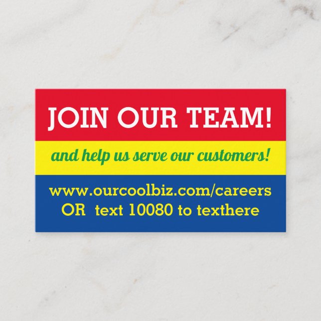 Now hiring help wanted employment job posting business card (Front)
