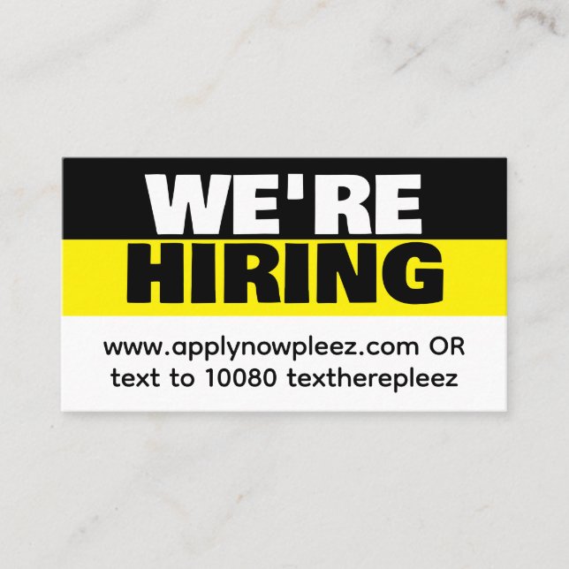 Now hiring help wanted employment job posting business card (Front)
