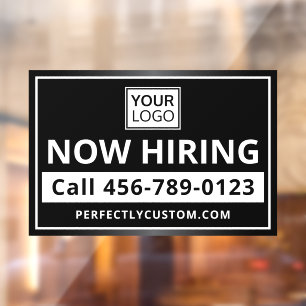 Now hiring logo URL dark Window Cling