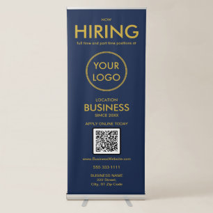 Now Hiring Modern Navy Blue Gold  Business Logo Retractable Banner