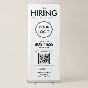 Now Hiring Modern White and Black Business Logo Retractable Banner