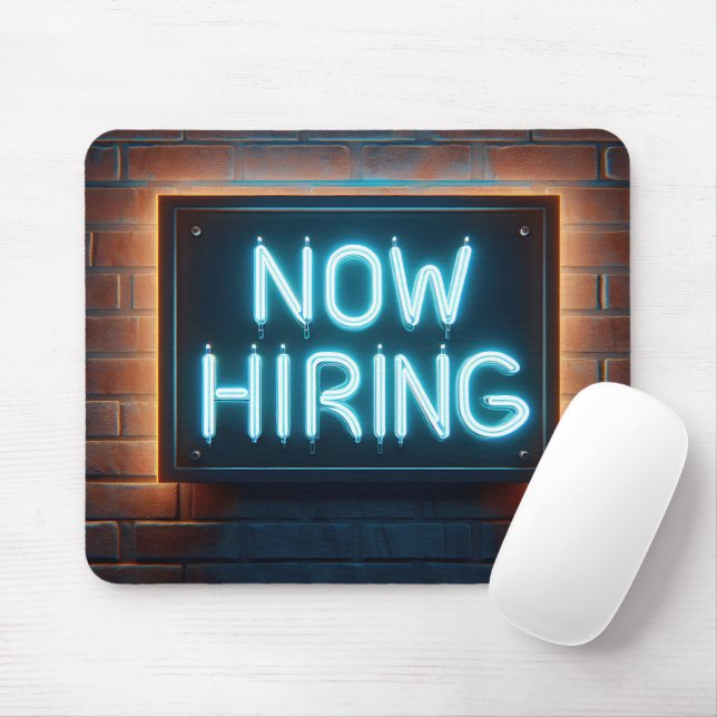 Now Hiring Neon Sign On Brick Mouse Mat (With Mouse)