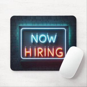 Now Hiring Neon Sign On Brick Mouse Mat
