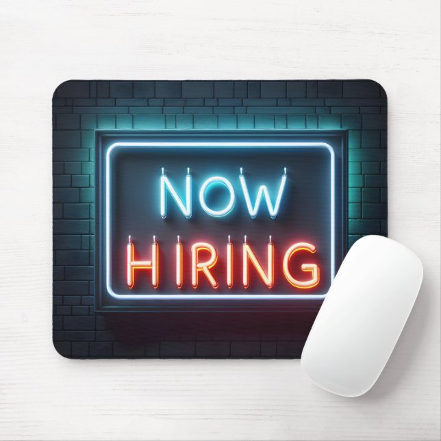 Now Hiring Neon Sign On Brick Mouse Mat (With Mouse)