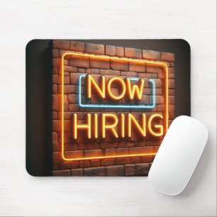 Now Hiring Neon Sign On Brick Mouse Mat