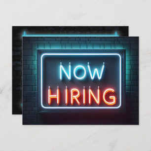 Now Hiring Neon Sign On Brick Postcard