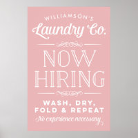 Now Hiring Pink Personalised Laundry Room Print