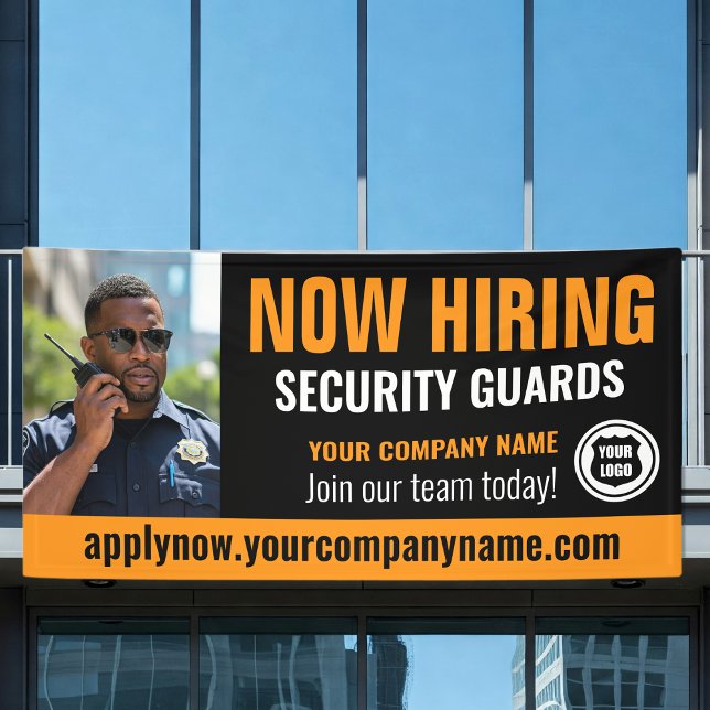 Now Hiring Security Guard Job Logo Photo Orange Banner (Creator Uploaded)