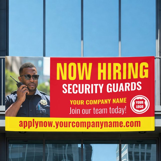 Now Hiring Security Guard Job Logo Photo Red Banner (Creator Uploaded)