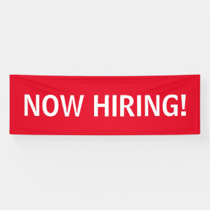 Now hiring simple red white banner sign